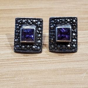 Sterling Marcasite Amethyst Earrings